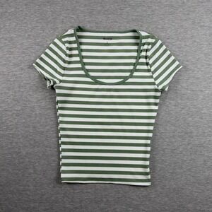 Y2K Green White Striped Baby Tee Hollister Fitted Ribbed Top